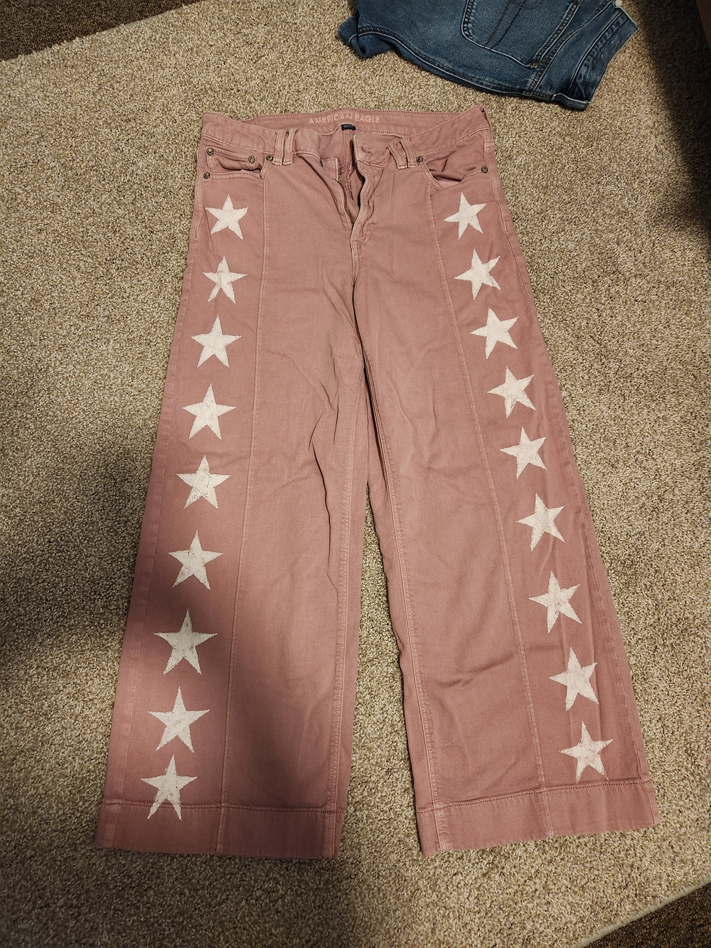 American Eagle Outfitters Dusty Pink Wide-Leg Star Stripe Pants 10